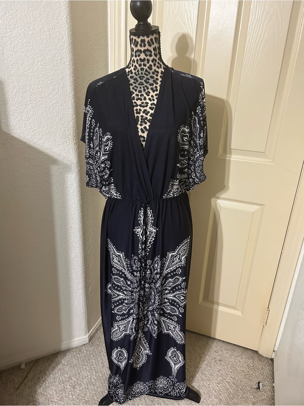 Black and White Paisley-Print Maxi Dress
